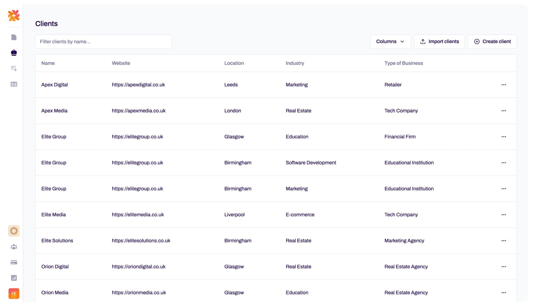 Autosem clients table